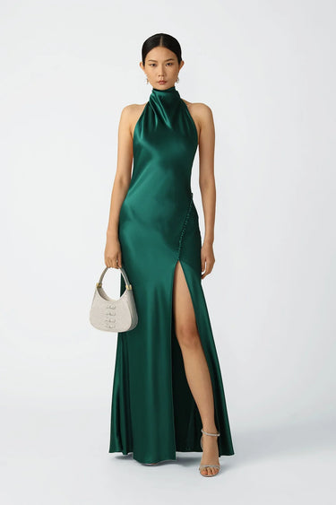 SAU LEE Penelope Backless Satin Gown - Emerald / 00