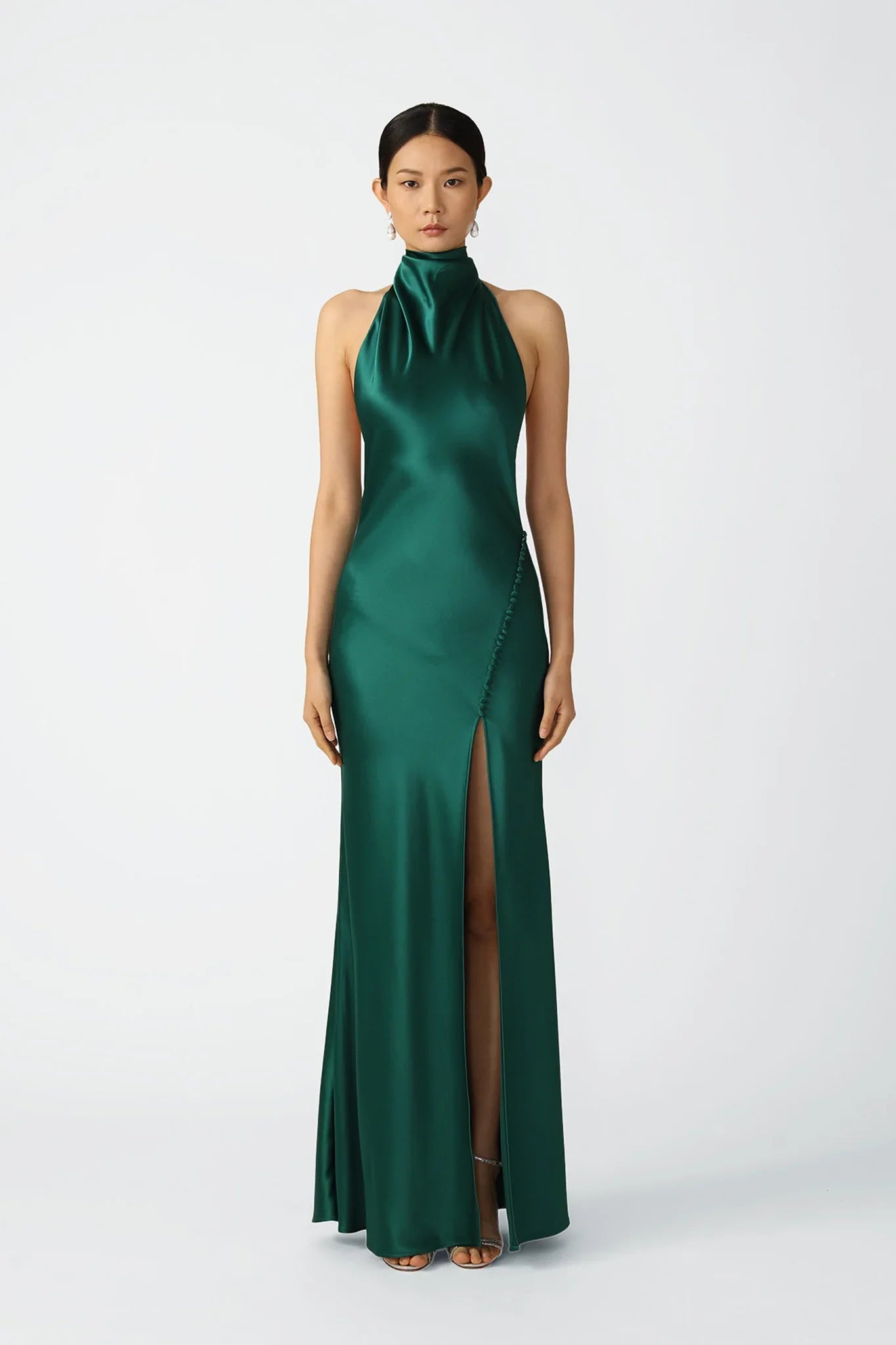 SAU LEE Penelope Backless Satin Gown - Emerald / 00