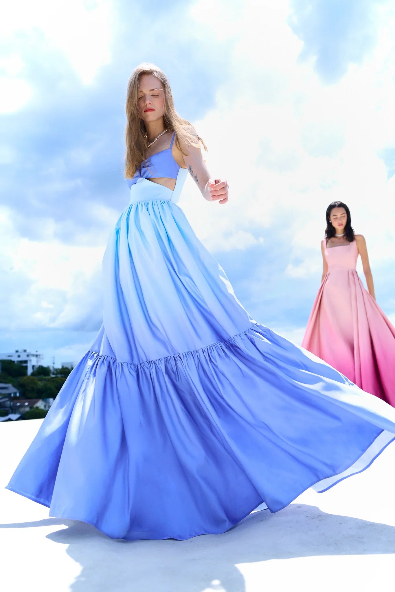 SAU LEE Nova Satin Gown - Blue Ombre / 00