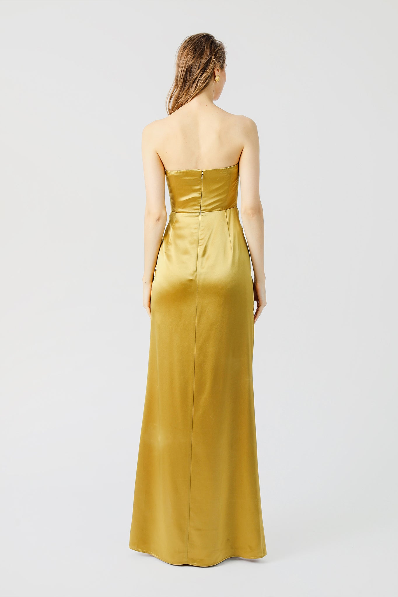 Hera Satin Gown - Ecru Olive #Sau Lee