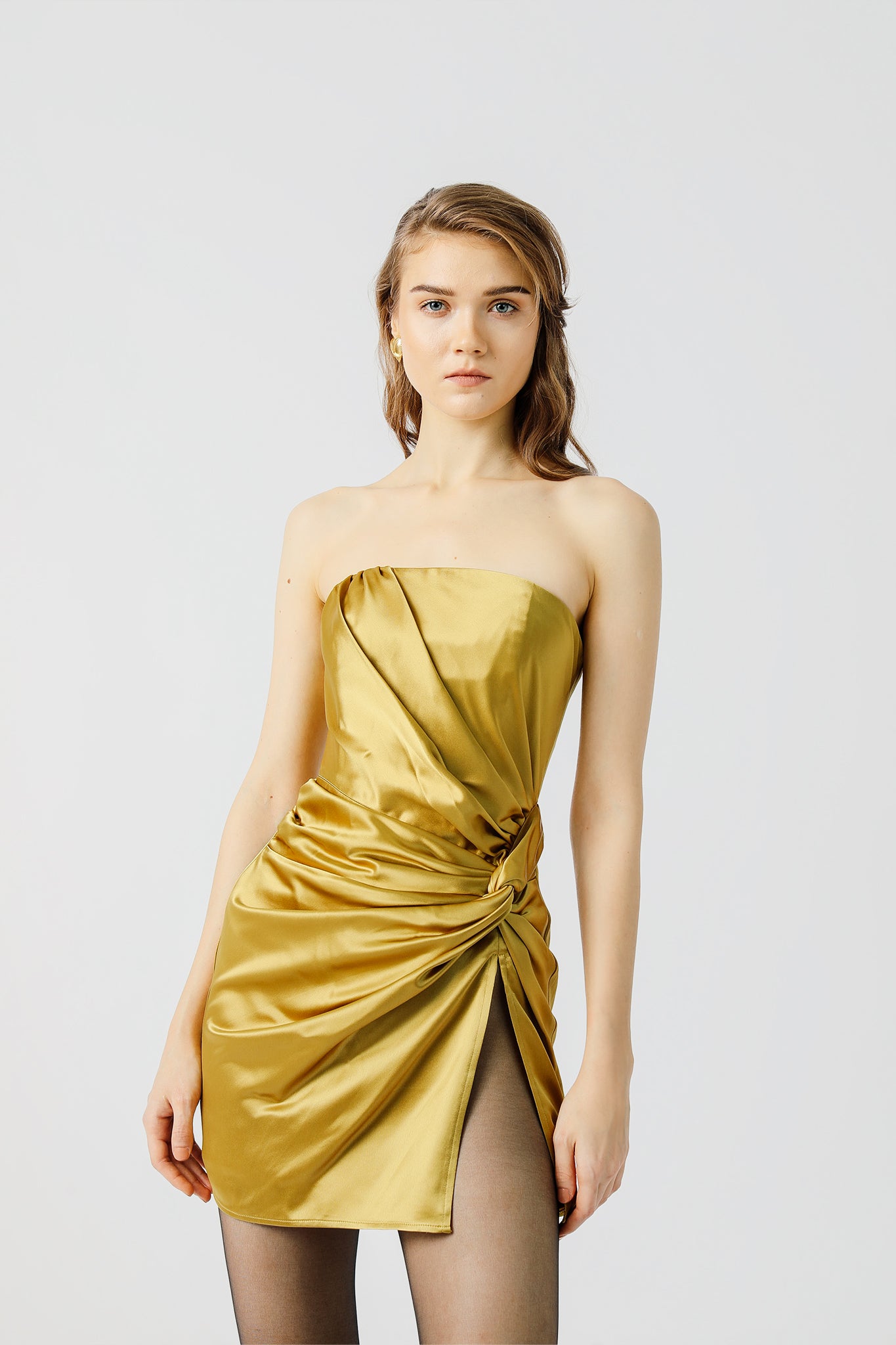 Hester Satin Dress - Ecru Olive #Sau Lee