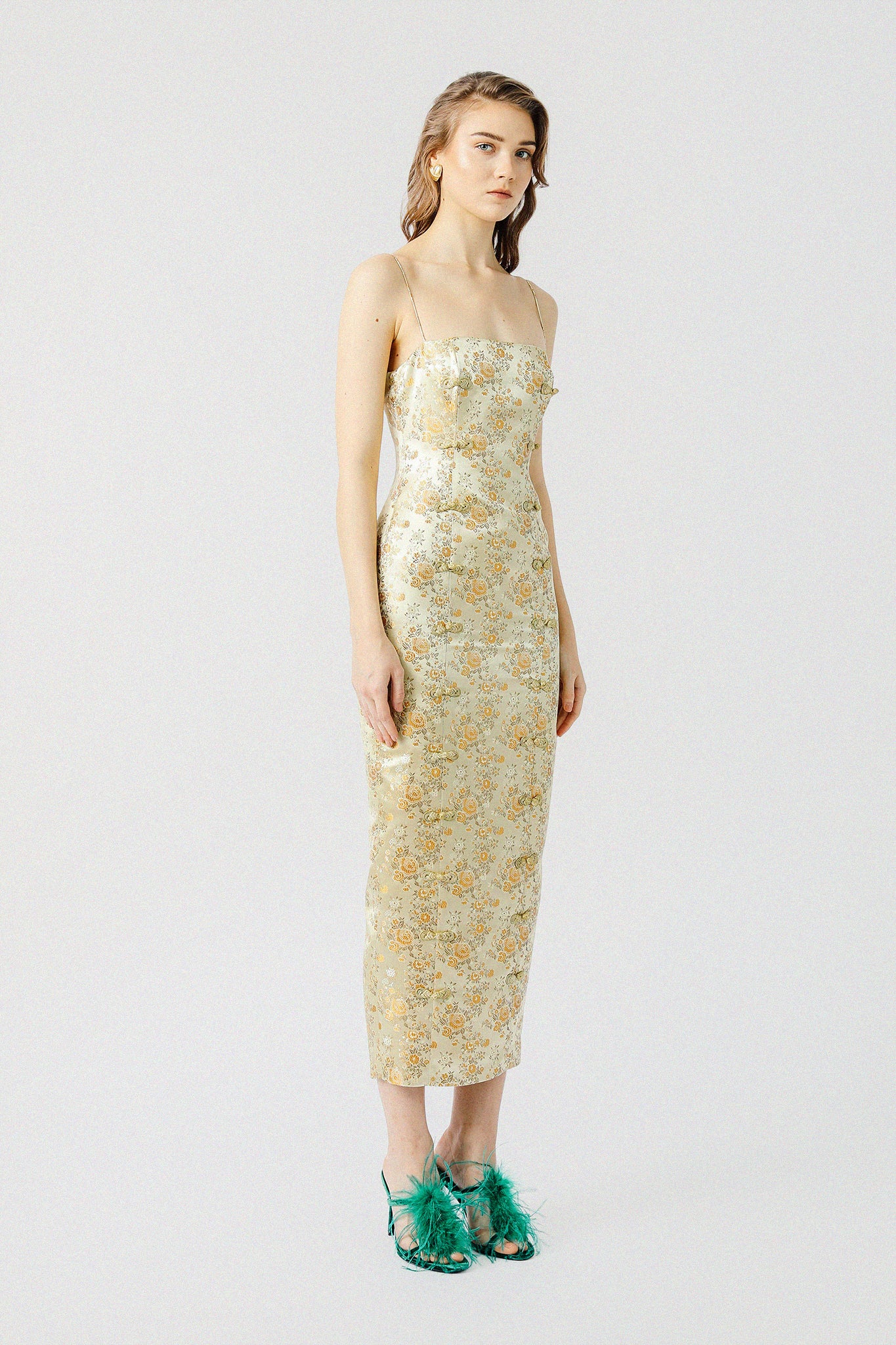Jacqueline Jacquard Midi Dress - Gold #Sau Lee