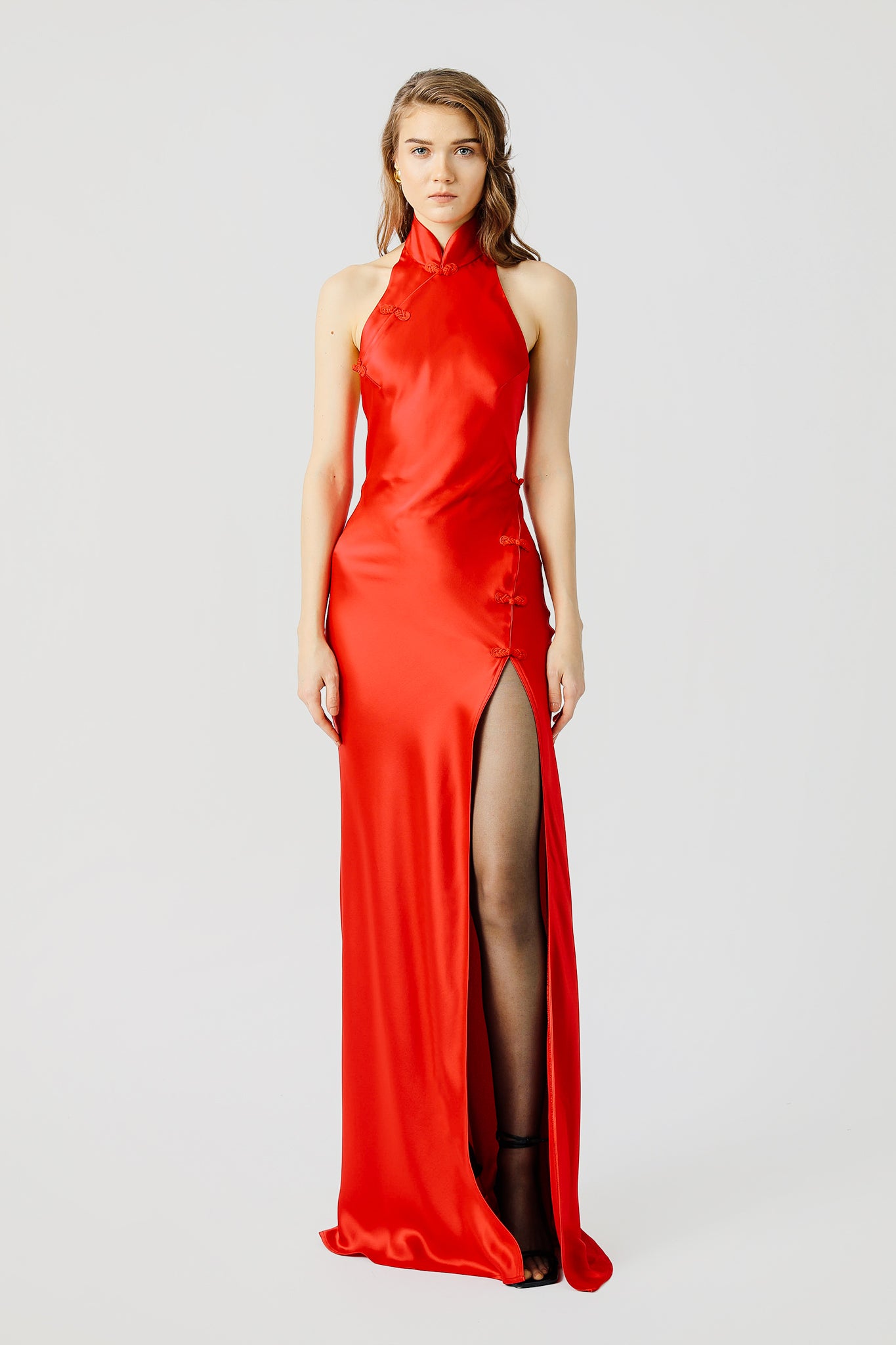 Michelle Mandarin Collar Satin Gown-SAU LEE