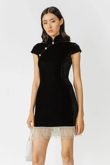 SAU LEE Margaux Velvet Mini Dress - Black / 00