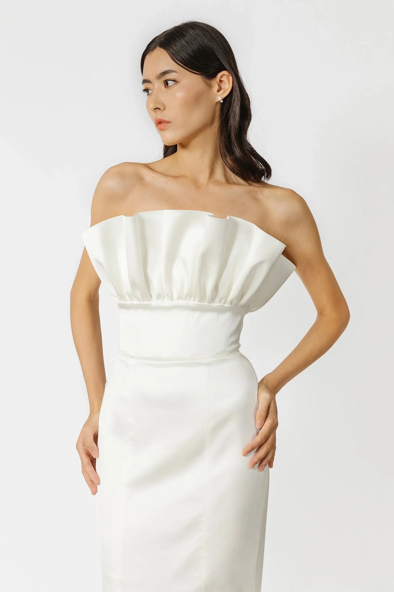 SAU LEE Noah Strapless Satin Gown - Ivory / 00