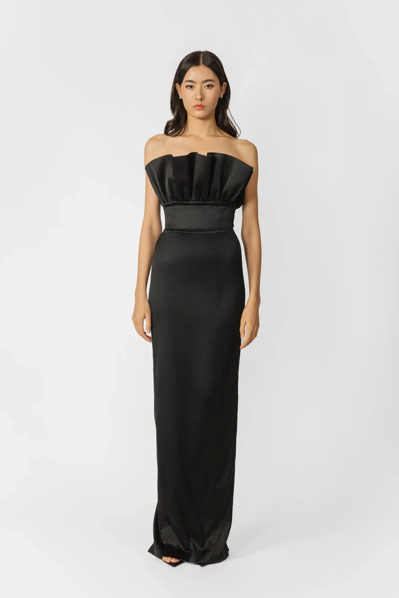 SAU LEE Noah Strapless Satin Gown - Black / 00