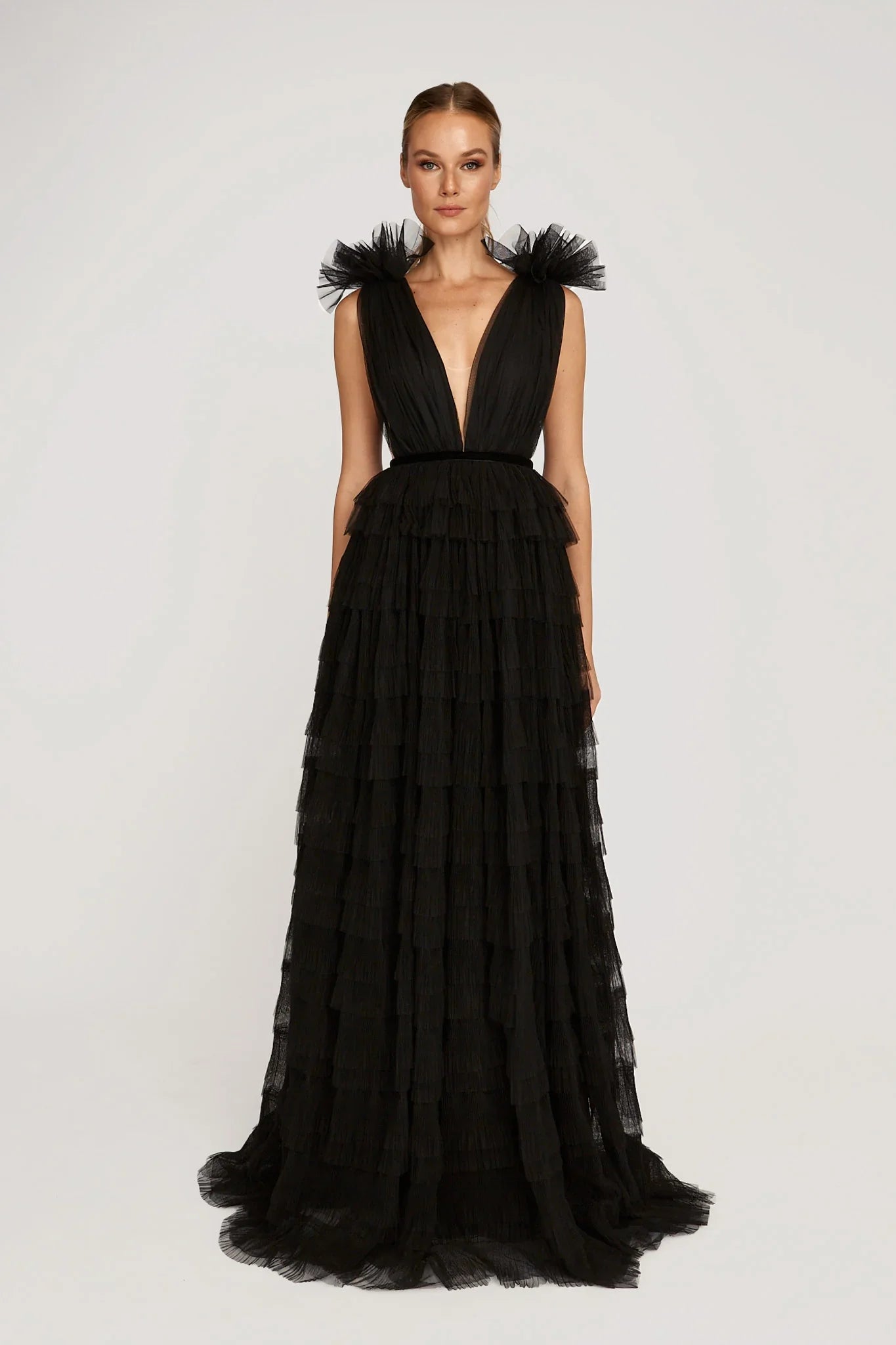 SAU LEE Sabrina Tulle Gown - Black / 00