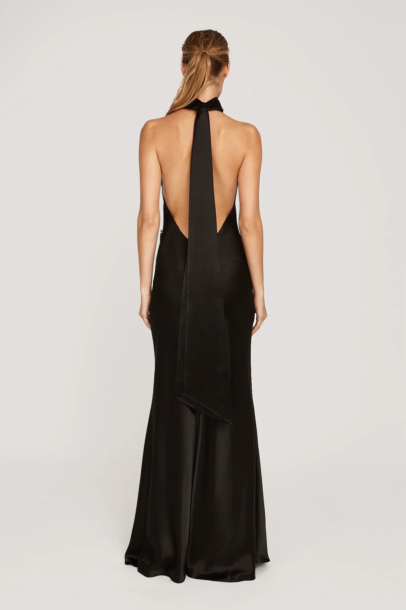 SAU LEE Penelope Backless Satin Gown - Black / 00