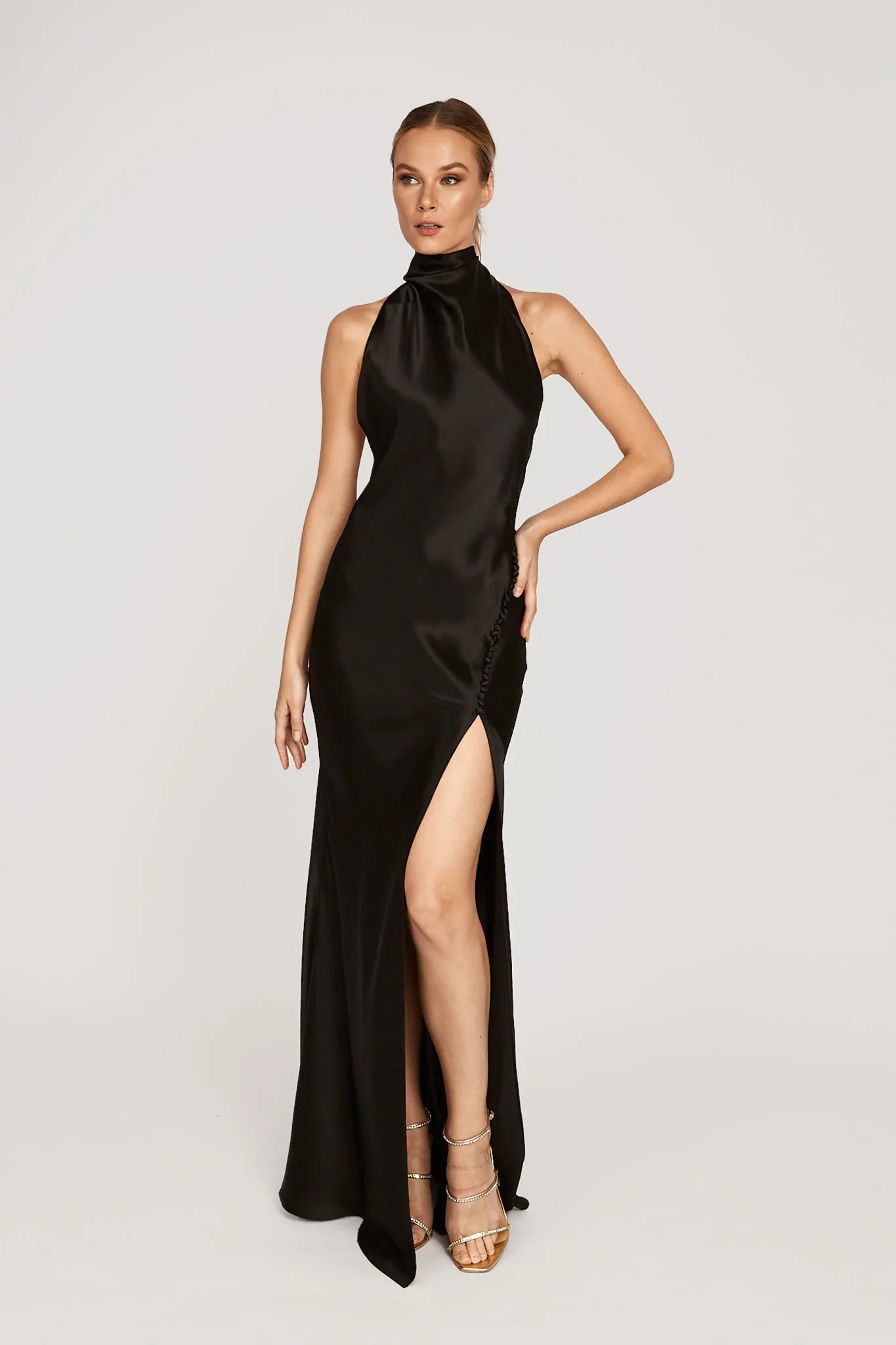 SAU LEE Penelope Backless Satin Gown, Black / 14 SAU LEE Penelope Backless Satin Gown, Black / 14
