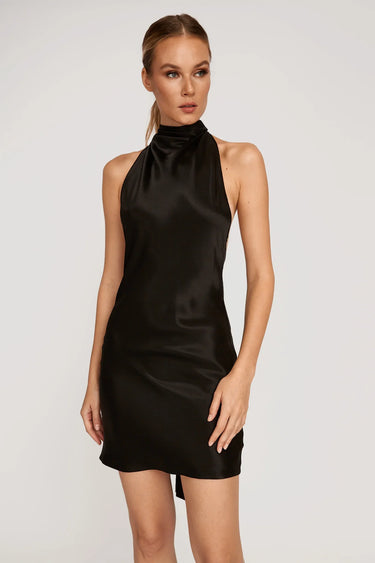 SAU LEE Penny Backless Satin Mini Dress - Black / 00