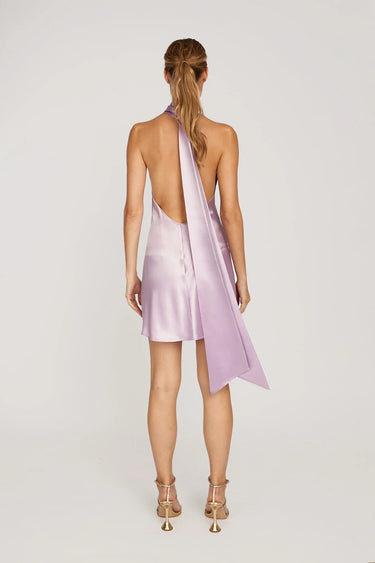 SAU LEE Penny Backless Satin Mini Dress - Lavender / 00