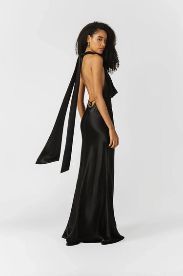 SAU LEE Pearl Satin Gown - Black / 00