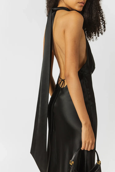 SAU LEE Pearl Satin Gown - Black / 00