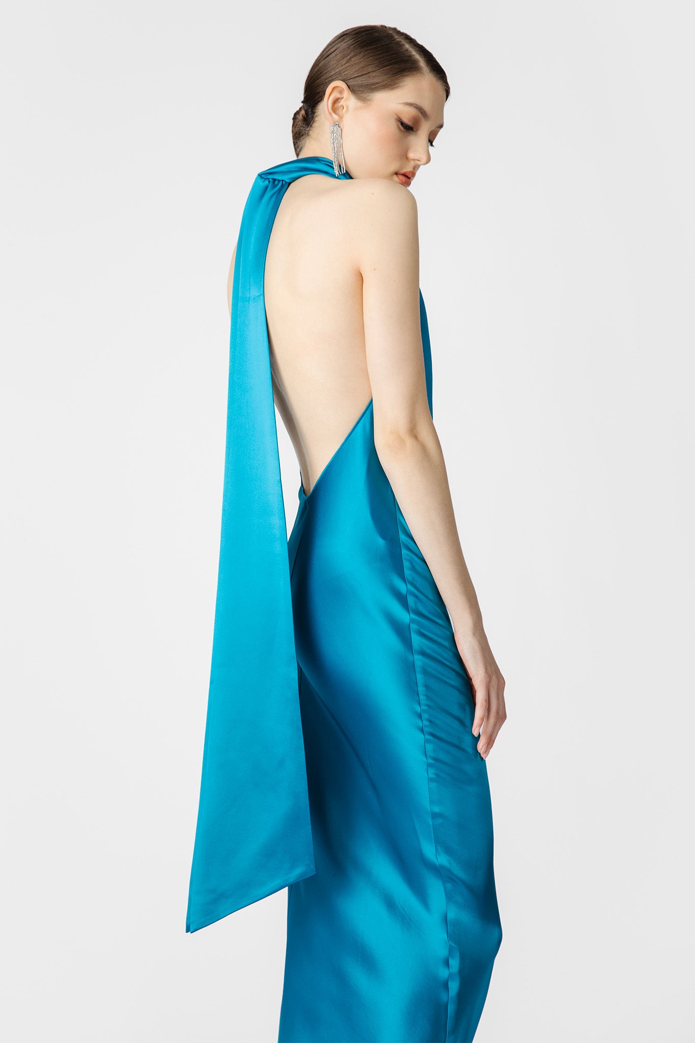 Penella Backless Satin Midi Dress-SAU LEE