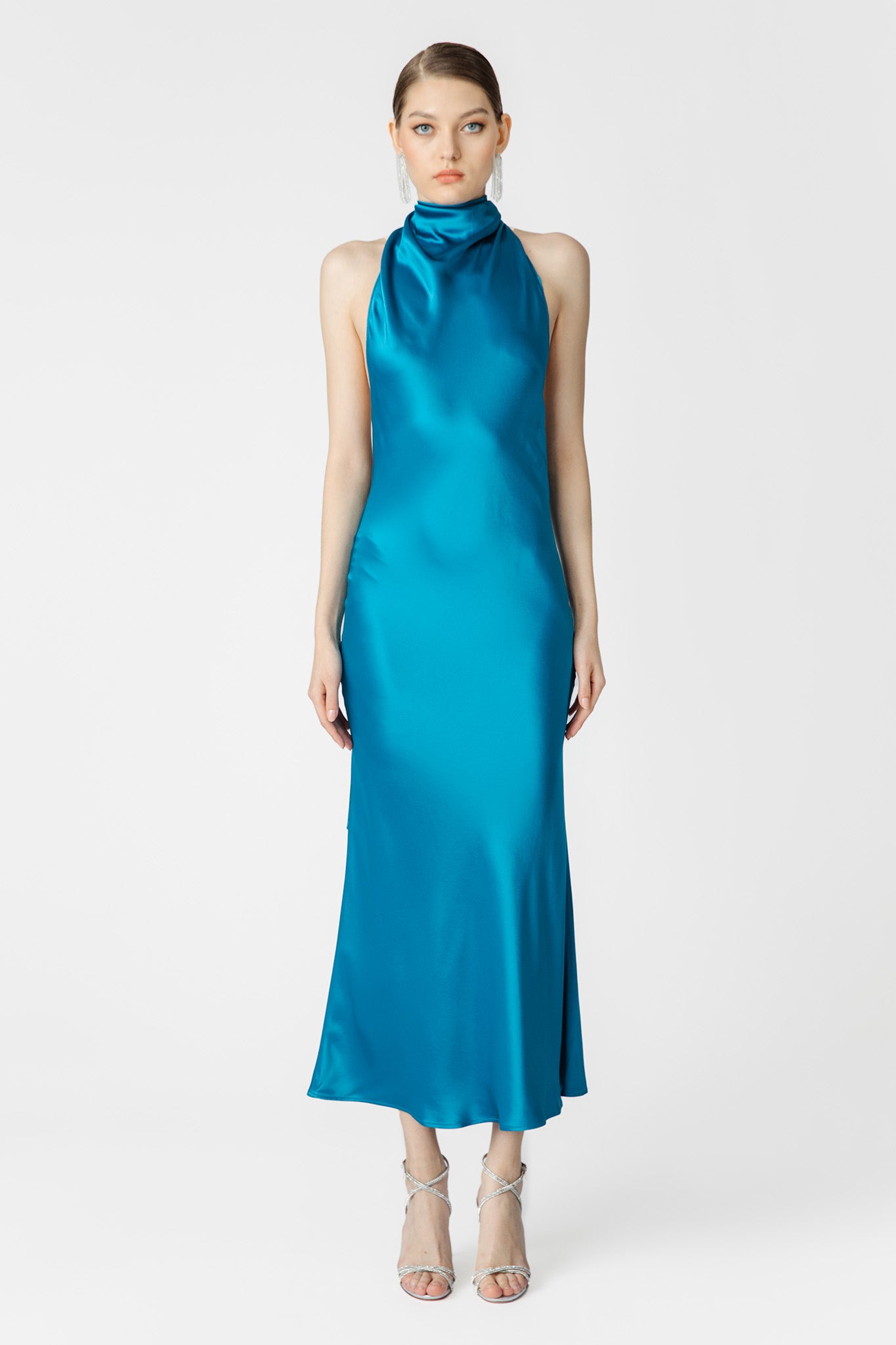 Penella Backless Satin Midi Dress-SAU LEE