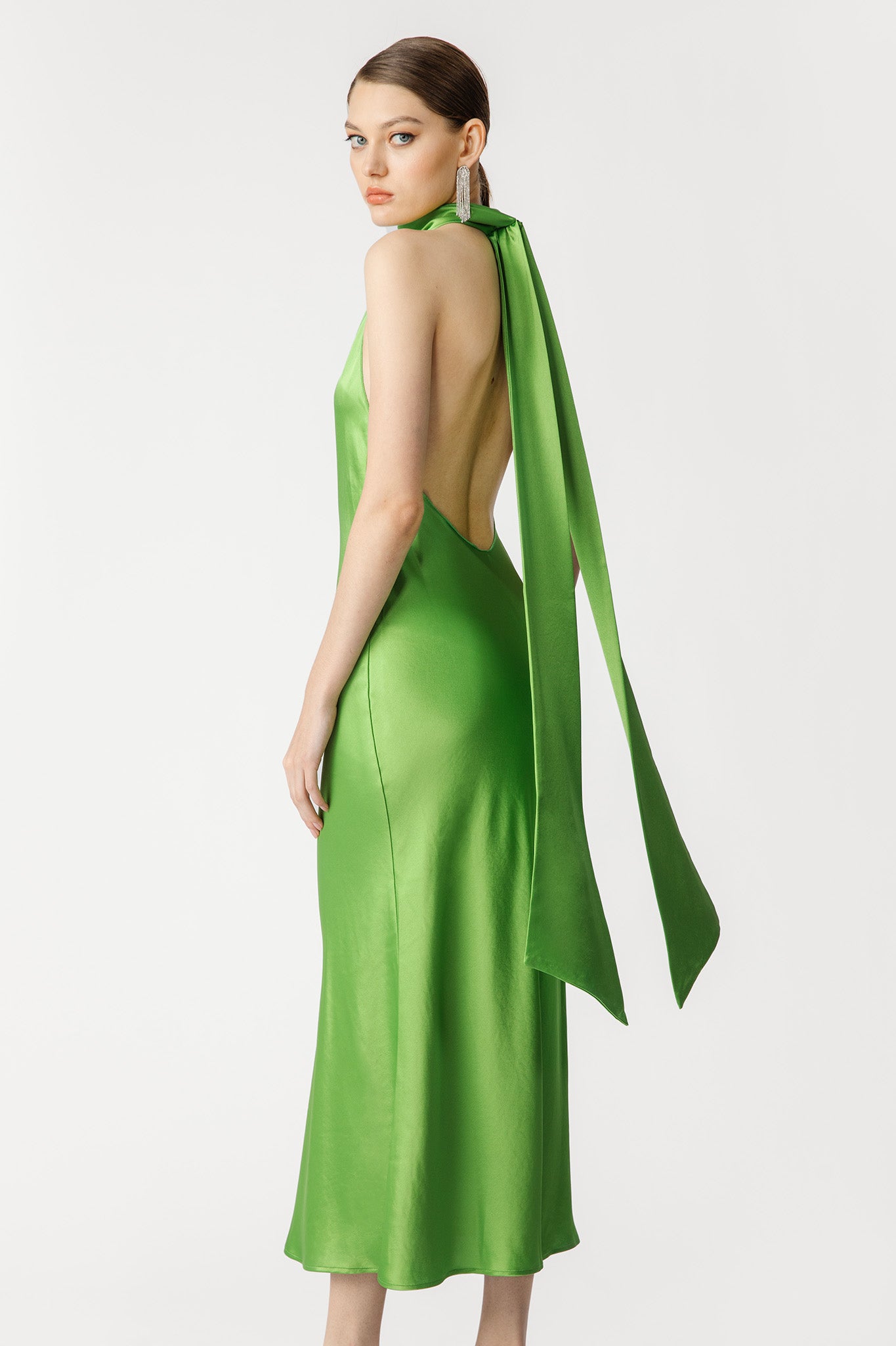 Penella Backless Satin Midi Dress-SAU LEE