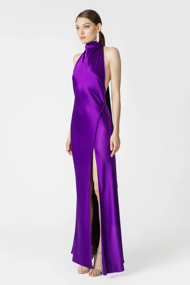 SAU LEE Penelope Backless Satin Gown - Purple / 00