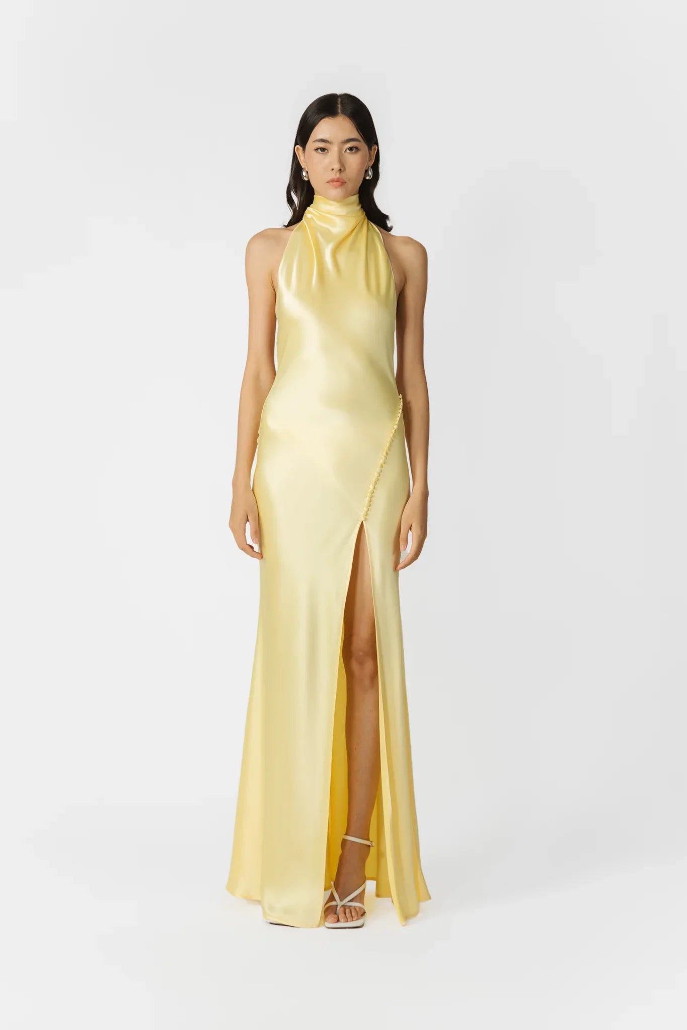 SAU LEE Penelope Backless Satin Gown, Popcorn Yellow / 8 SAU LEE Penelope Backless Satin Gown, Popcorn Yellow / 8