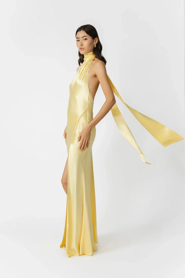 SAU LEE Penelope Backless Satin Gown - Popcorn Yellow / 00