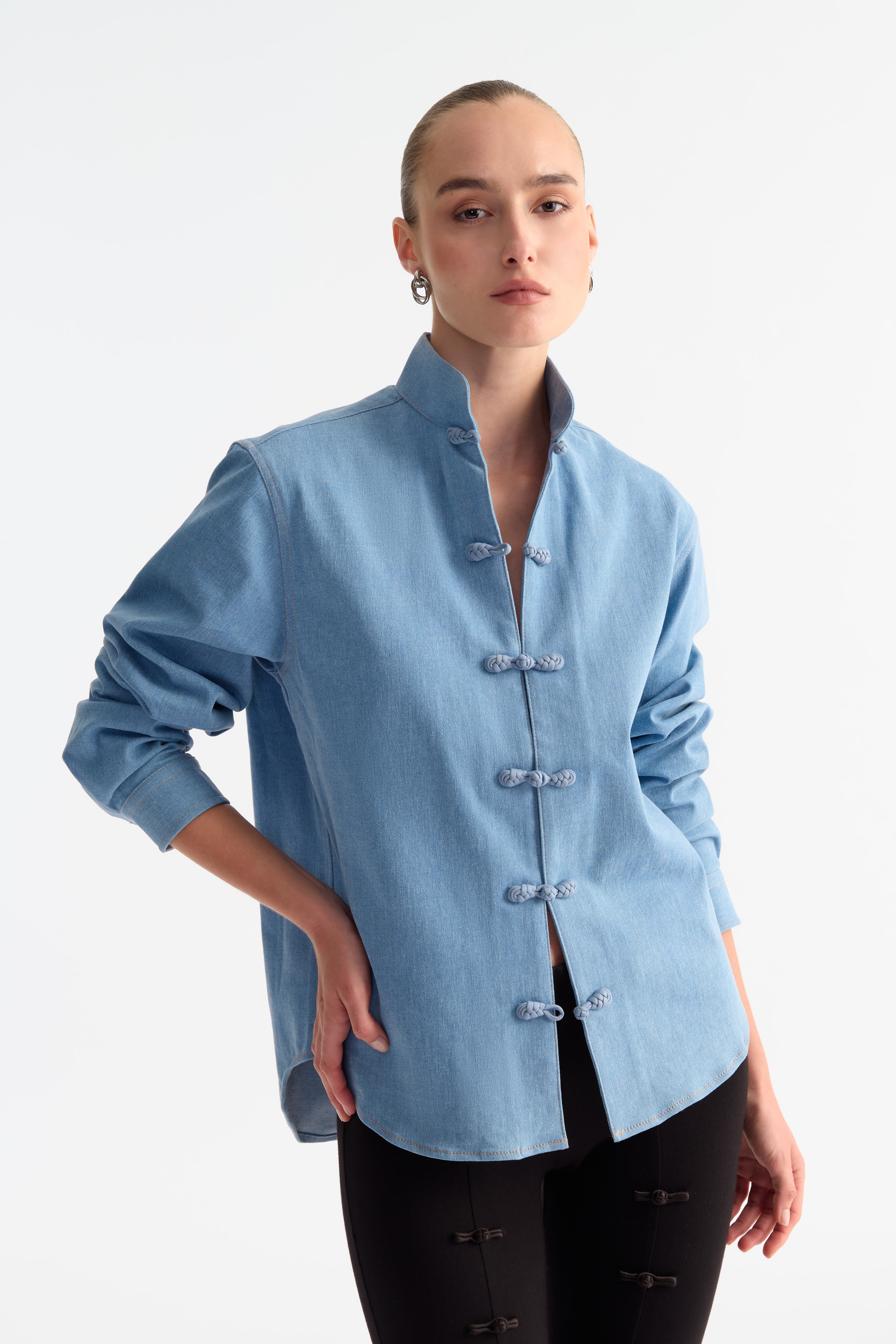 SAU LEE Bobbi Denim Shirt, Light Denim