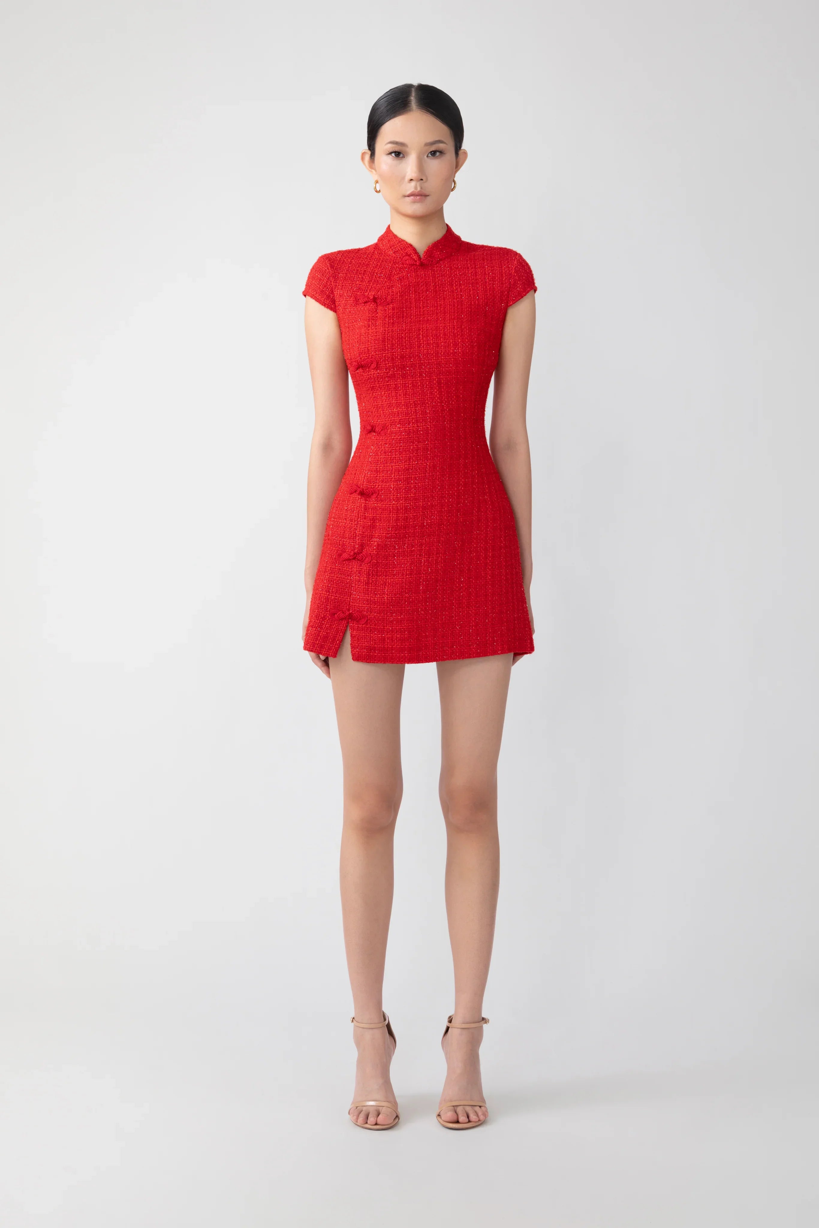 SAU LEE Natasha Tweed Mini Dress - Red / 00