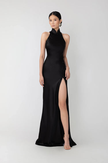 SAU LEE Phoebe Satin Gown - Black / 00