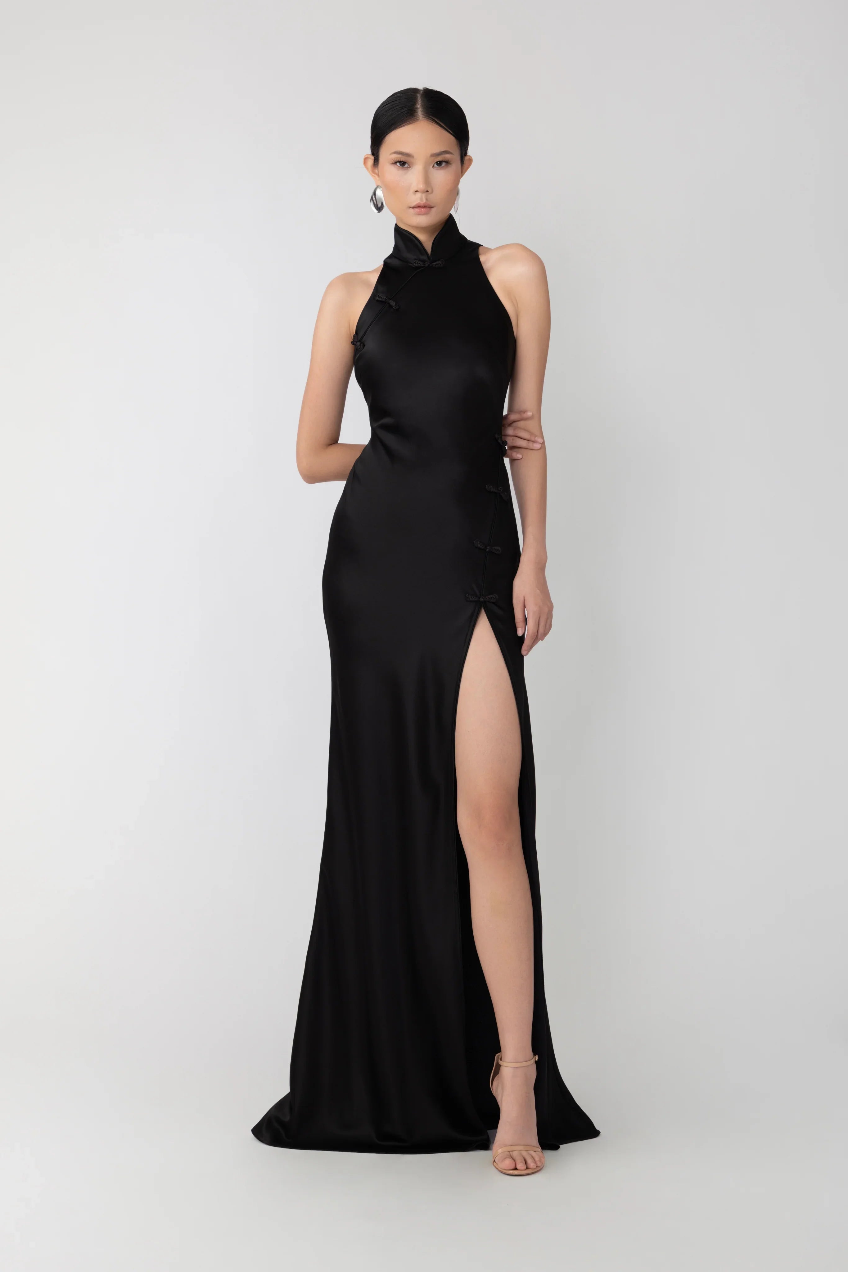 SAU LEE Phoebe Satin Gown - Black / 00