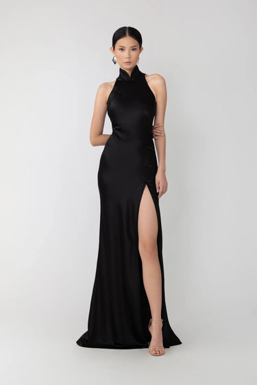SAU LEE Phoebe Satin Gown - Black / 00