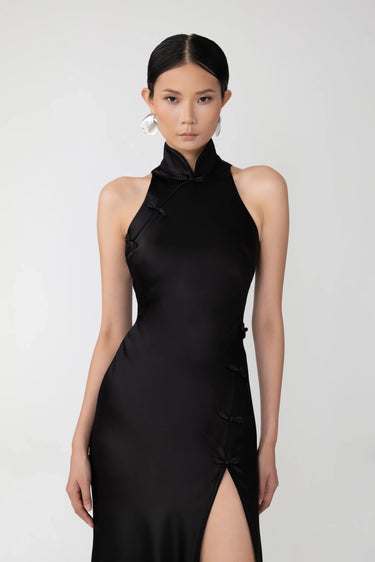 SAU LEE Phoebe Satin Gown - Black / 00