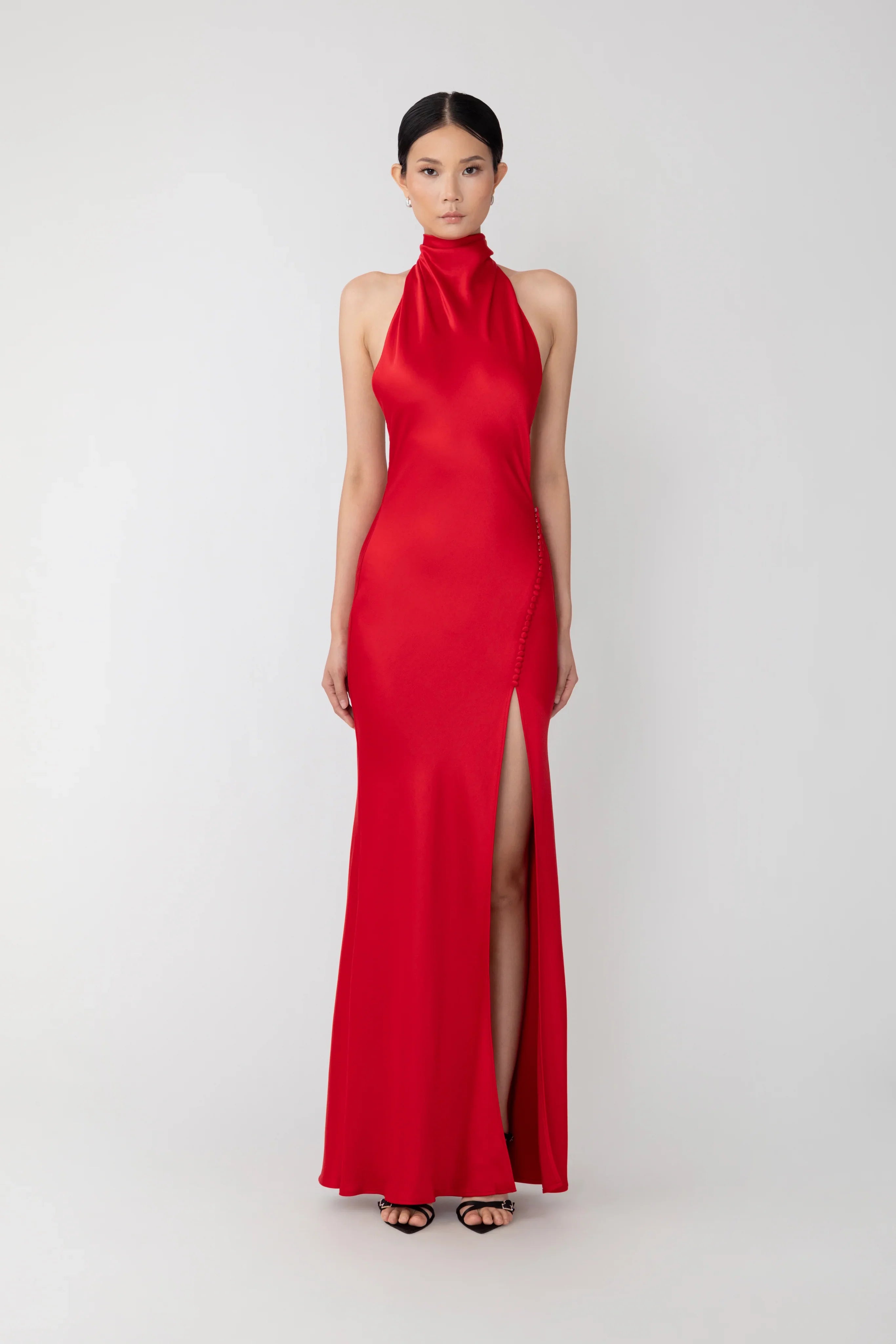 SAU LEE Penelope Backless Satin Gown - Red / 00