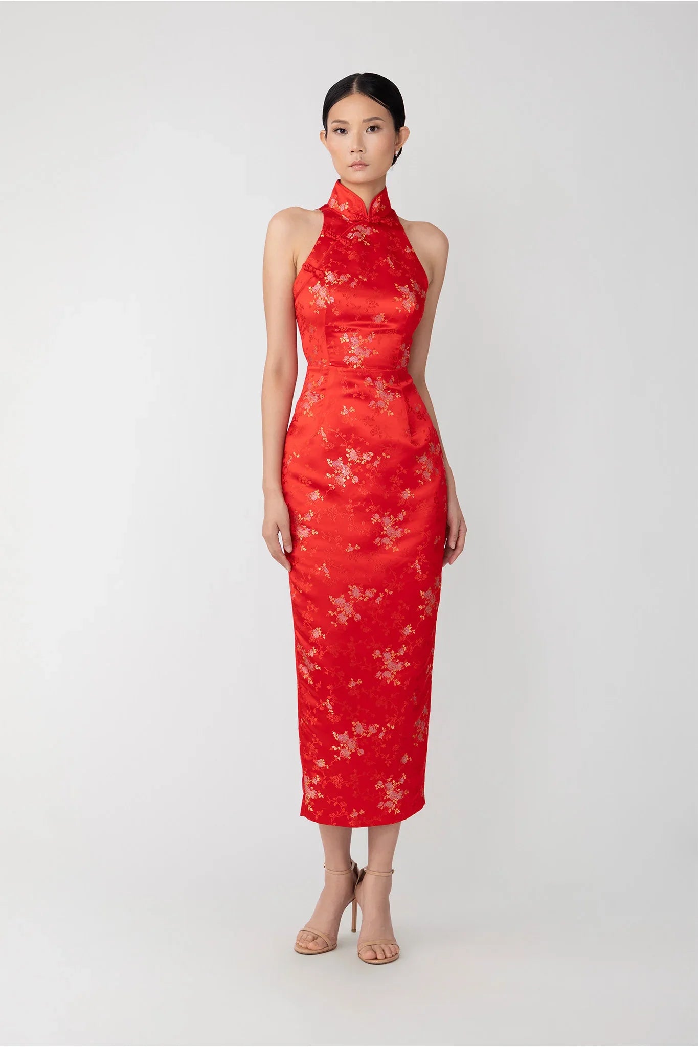 SAU LEE Jill Chinese Jacquard Pencil Dress - Red / 00