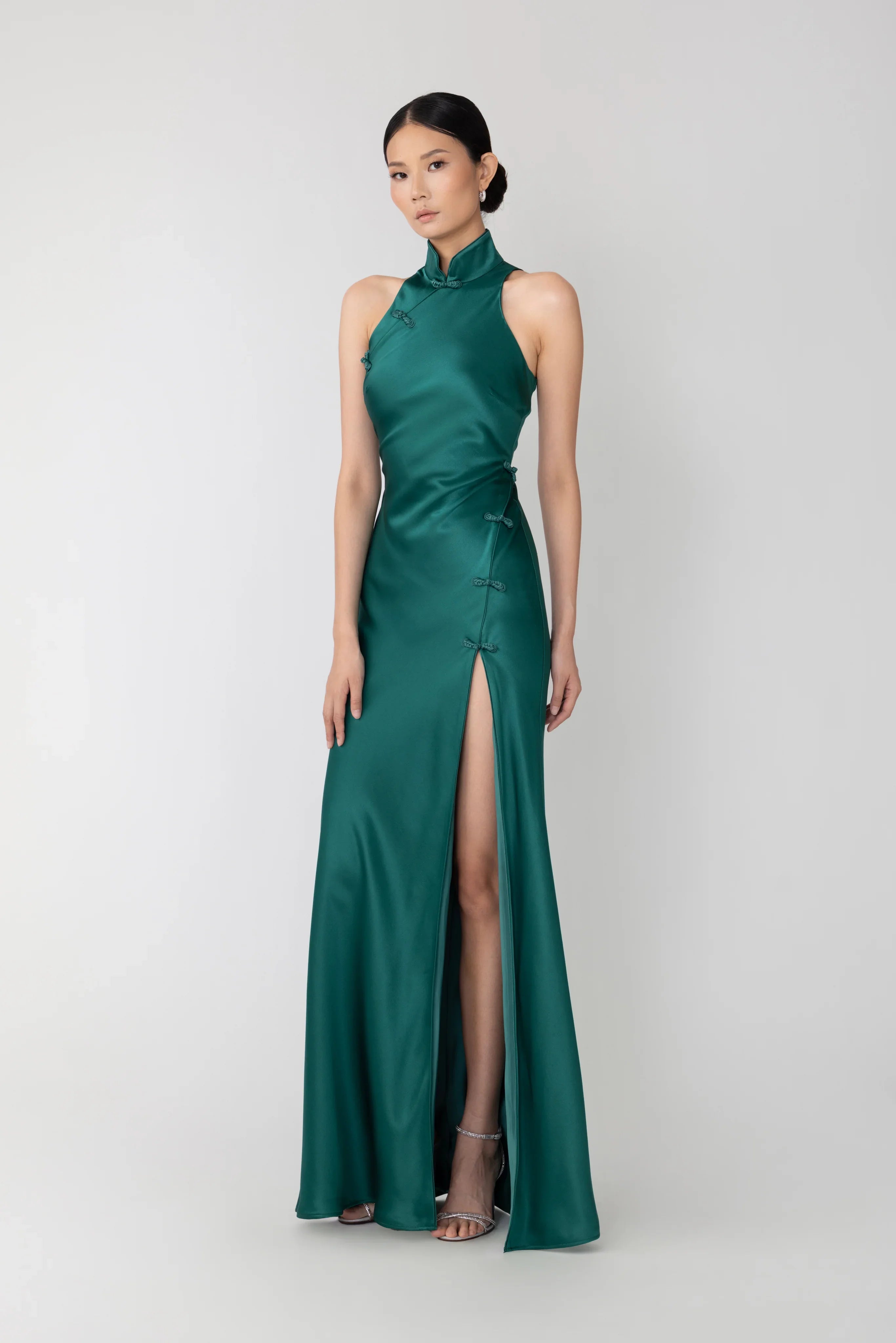 SAU LEE Phoebe Satin Gown - Emerald / 00