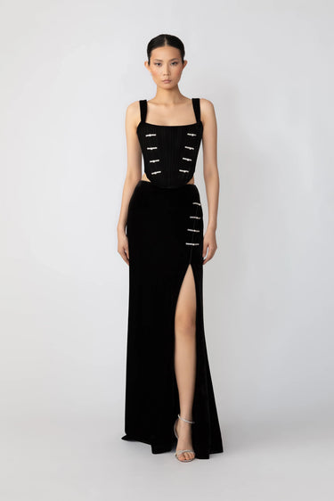 SAU LEE Venus Velvet Skirt - Black / 0