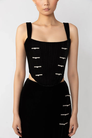 SAU LEE Venus Velvet Top - Black / 0