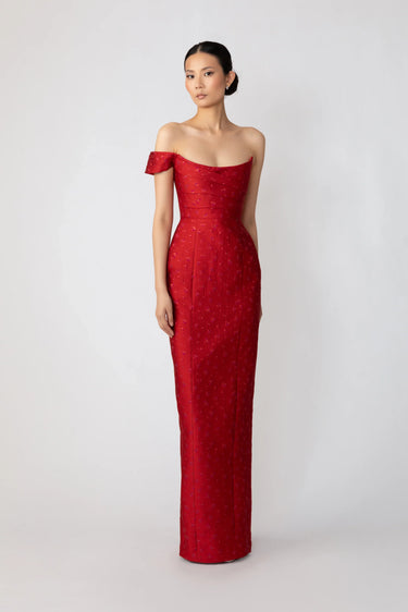 SAU LEE Jackson Jacquard Gown - Red / 00