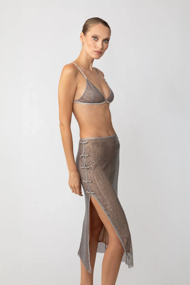 SAU LEE Carter Crystal Skirt - Silver / 0