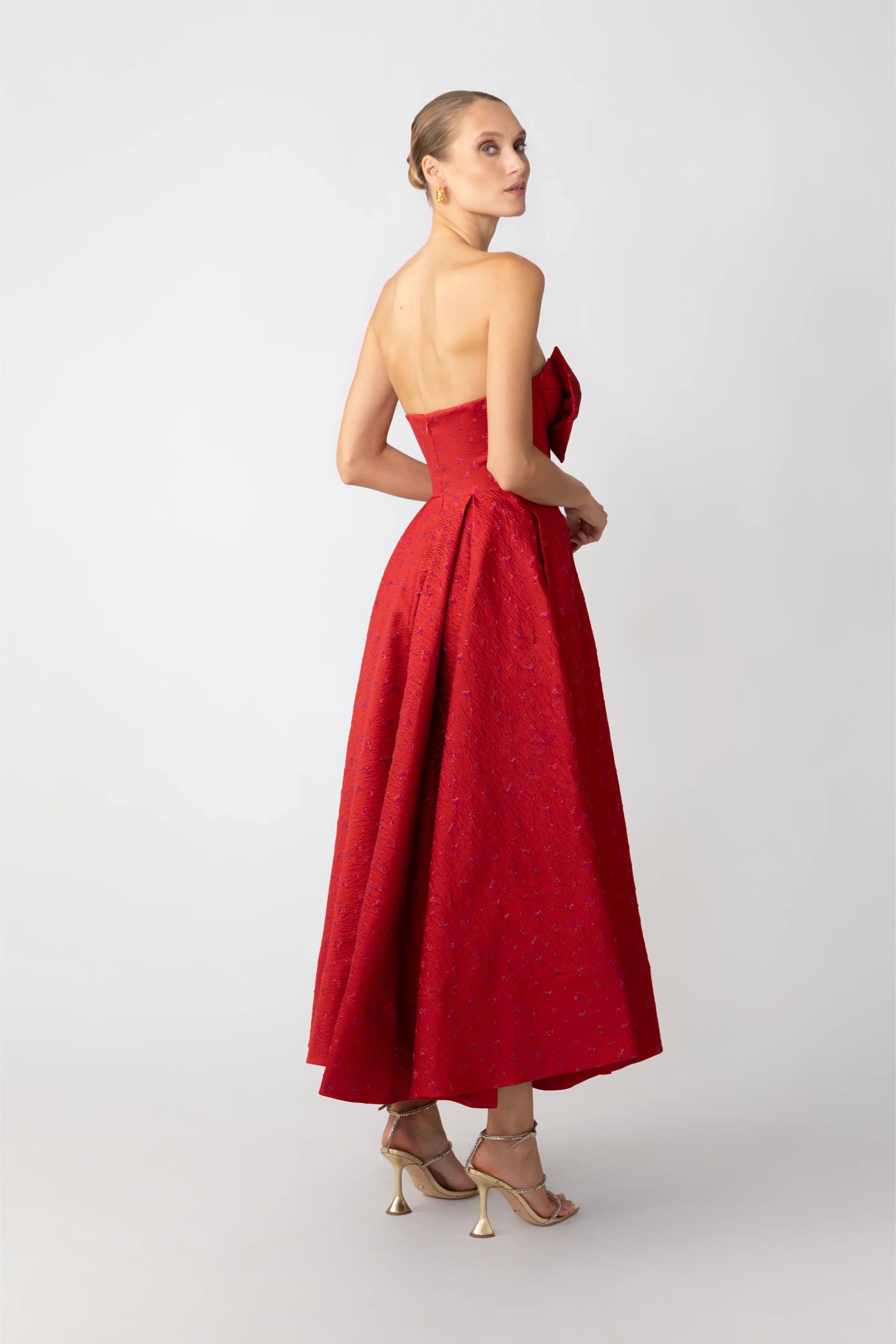 SAU LEE Juliette Jacquard Strapless Dress - Red / 0