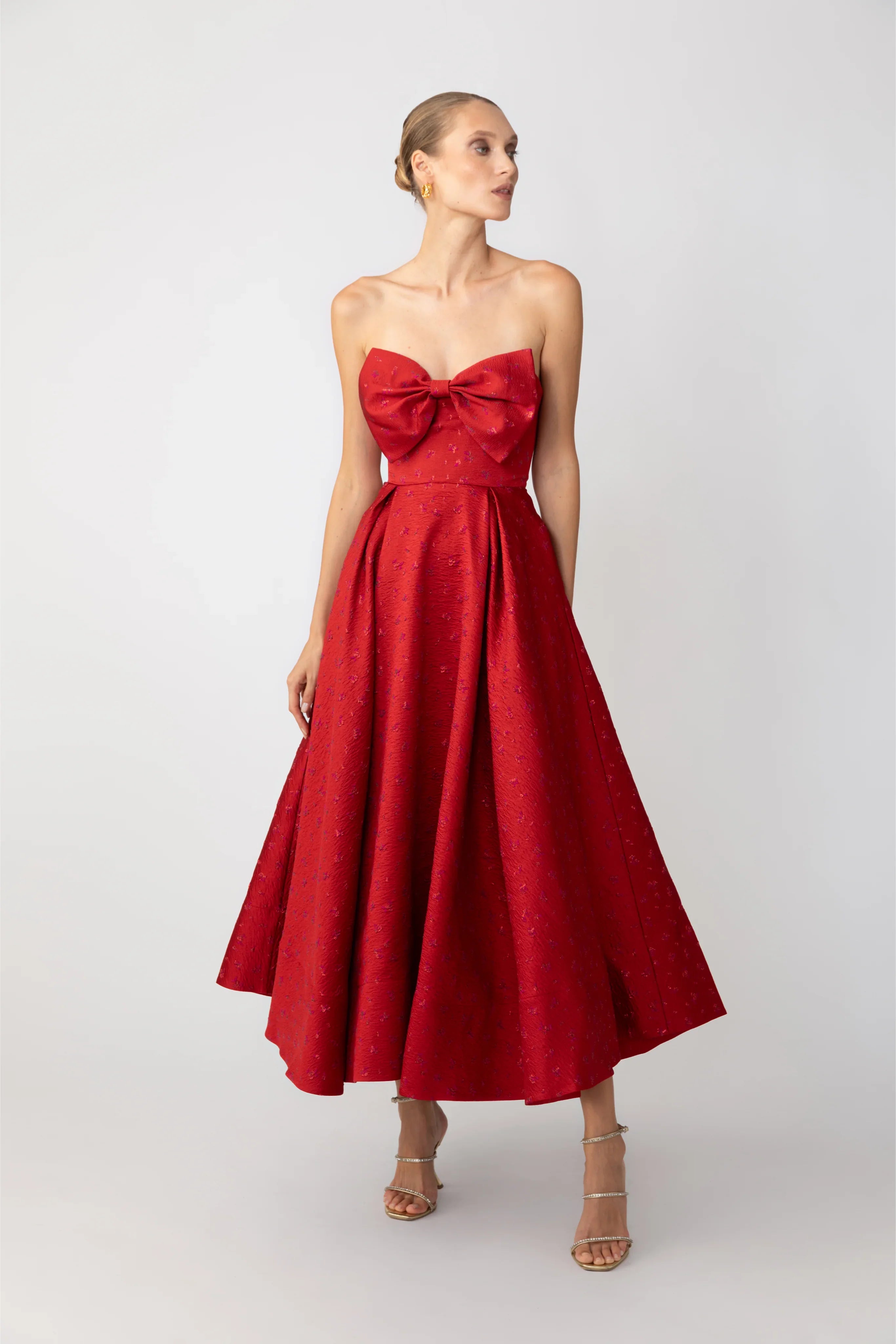 SAU LEE Juliette Jacquard Strapless Dress - Red / 0
