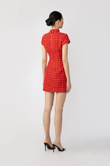 SAU LEE Iris Tweed Dress - Red Multi / 00