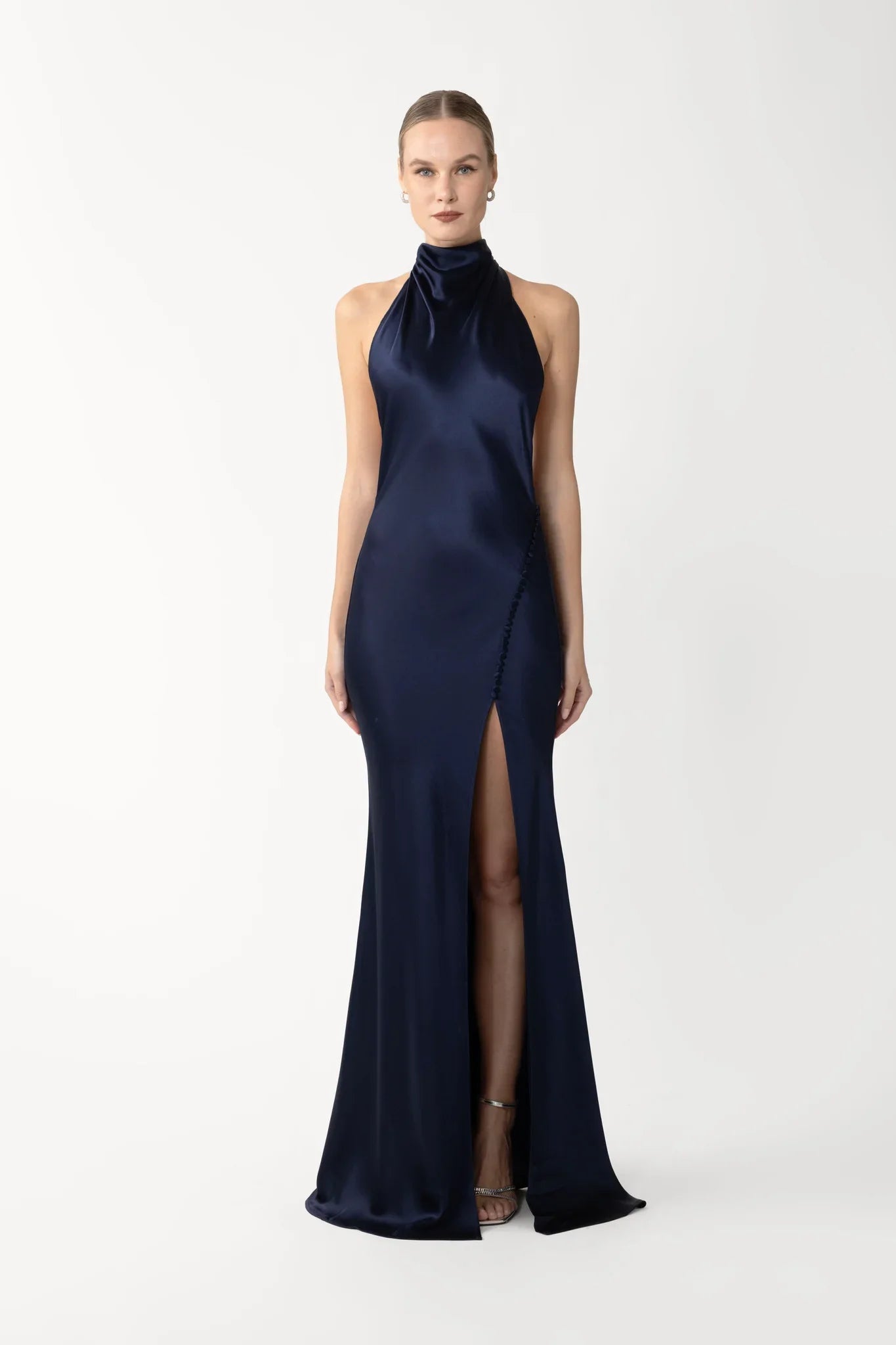 SAU LEE Penelope Backless Satin Gown, Midnight Blue SAU LEE Penelope Backless Satin Gown, Midnight Blue