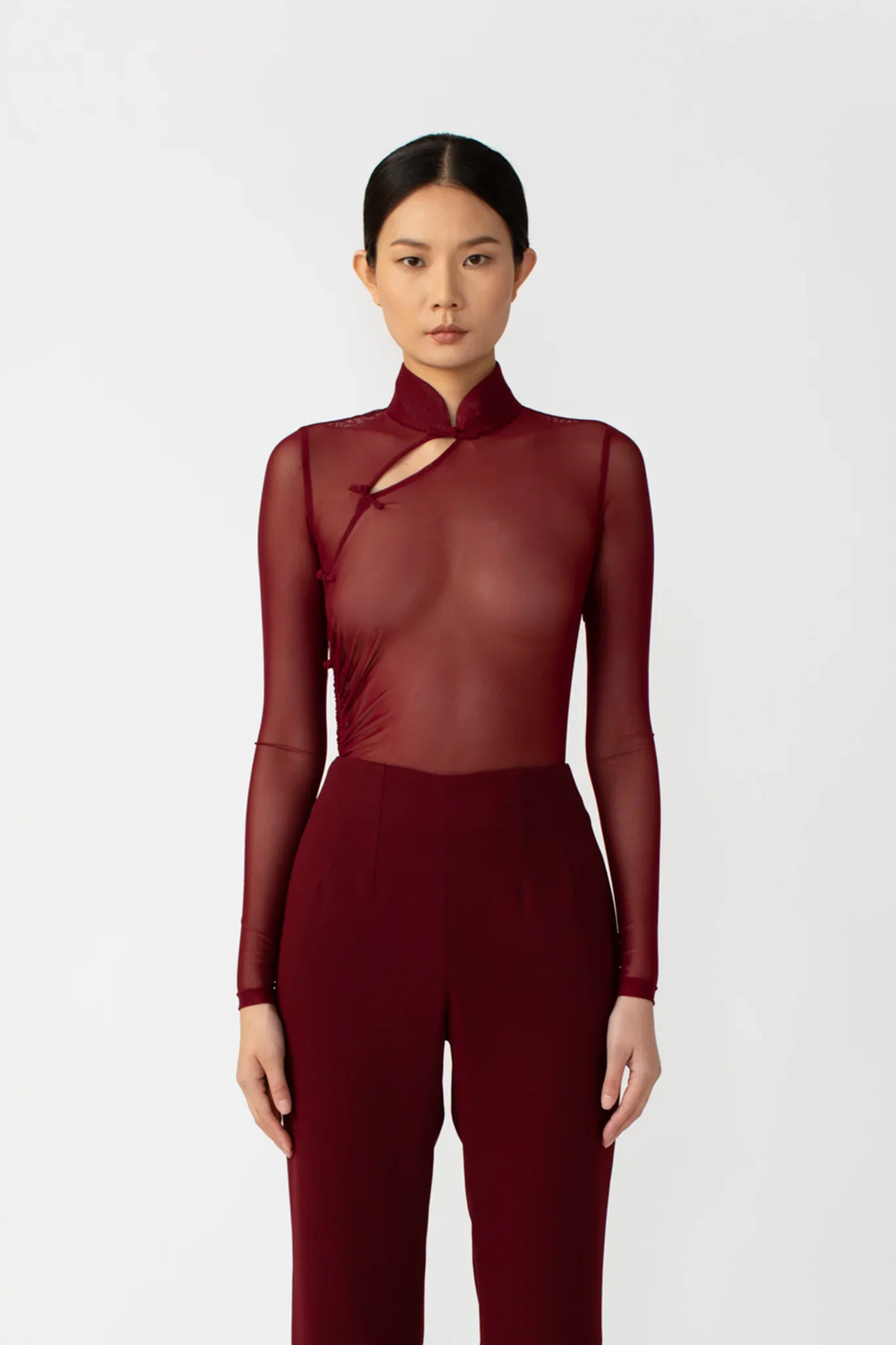 SAU LEE Kaye Mesh Bodysuit - Bordeaux / 00
