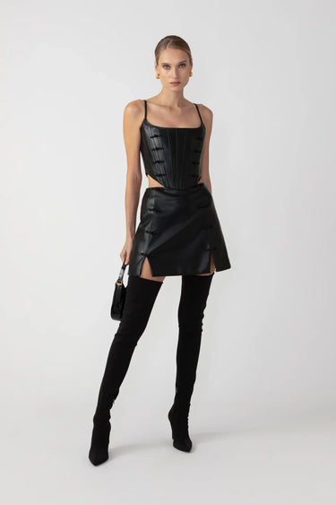 SAU LEE Nadia Faux Leather Corset Top - Black / 00