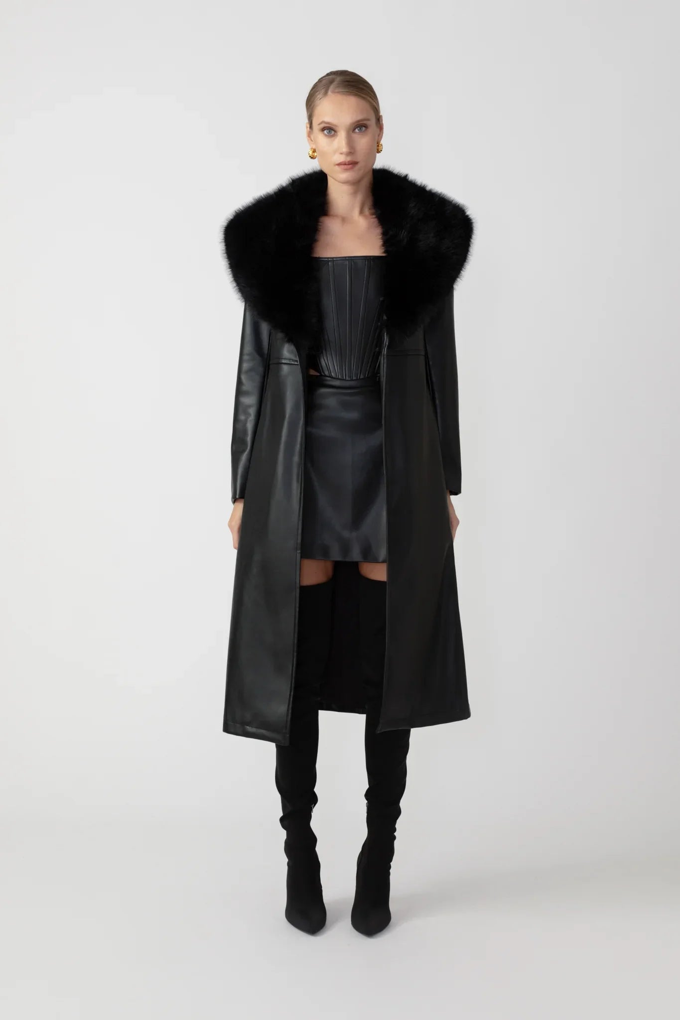 SAU LEE Simone Faux Leather Coat - Black / 00