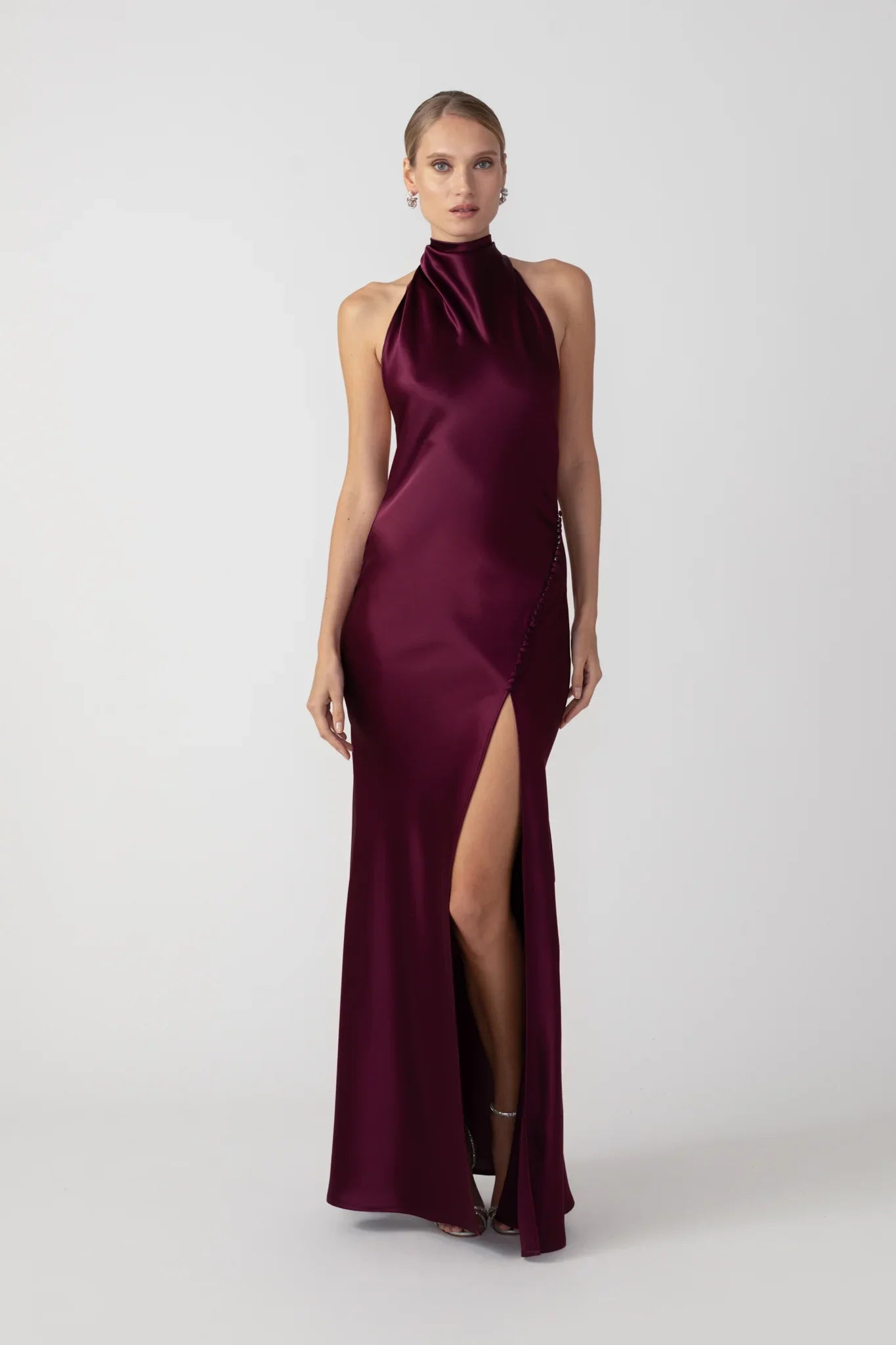 SAU LEE Penelope Backless Satin Gown - Bordeaux / 00