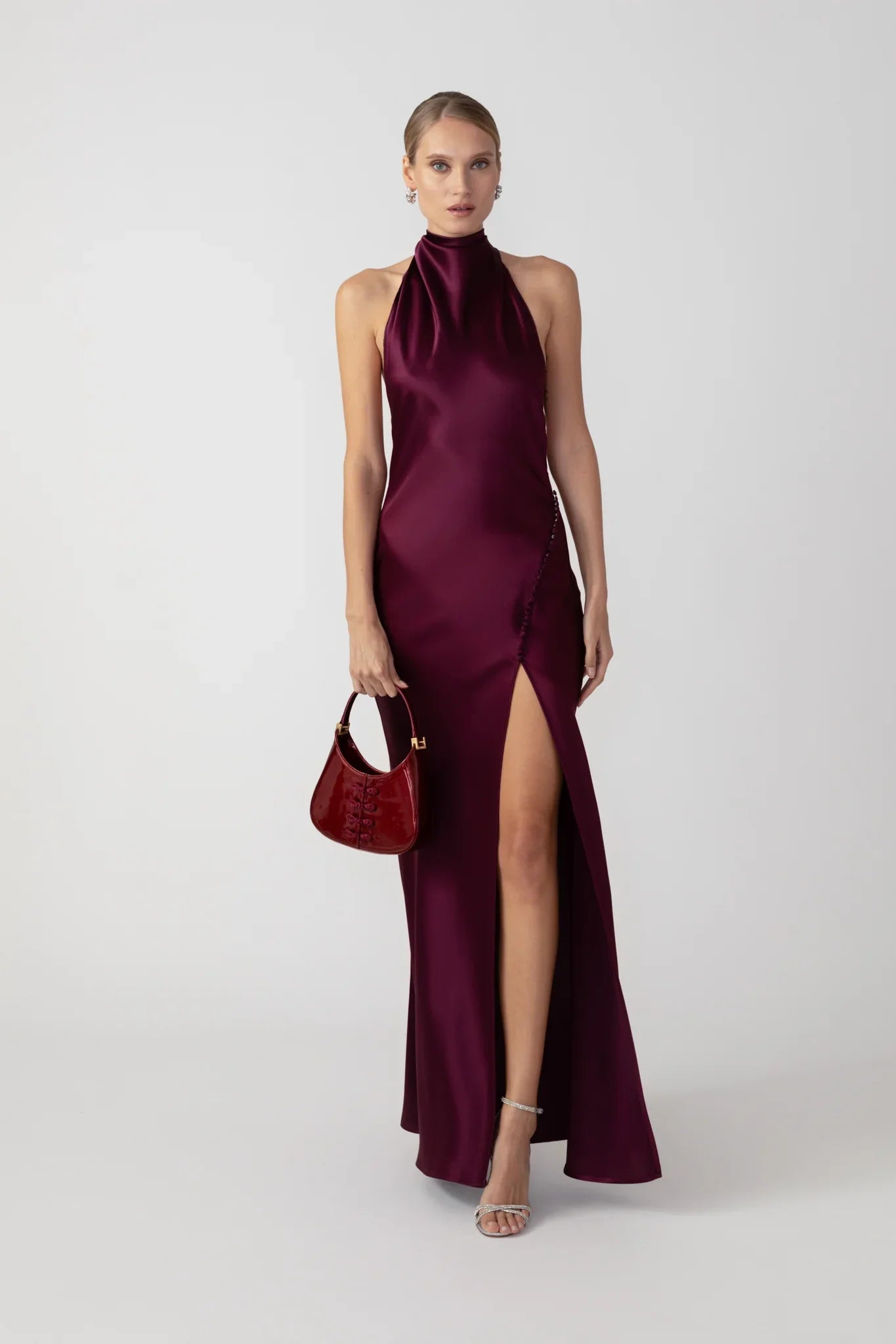 SAU LEE Penelope Backless Satin Gown - Bordeaux / 00