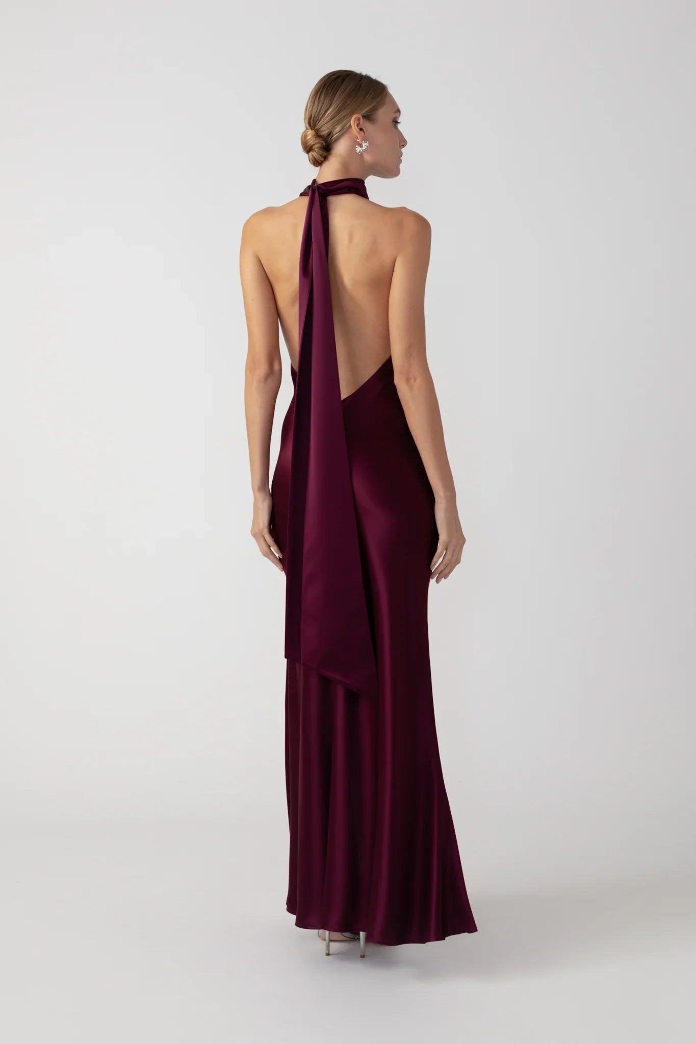 SAU LEE Penelope Backless Satin Gown - Bordeaux / 00