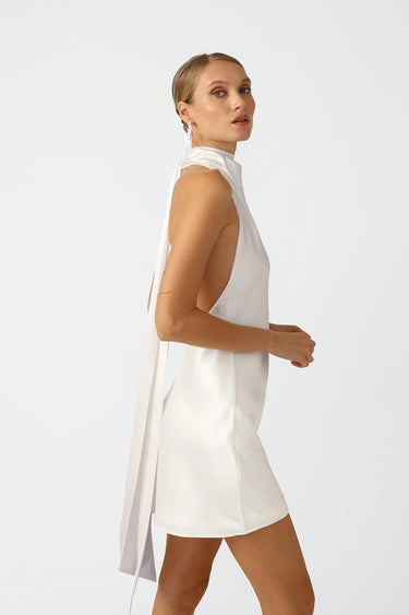SAU LEE Penny Backless Satin Mini Dress - White / 00