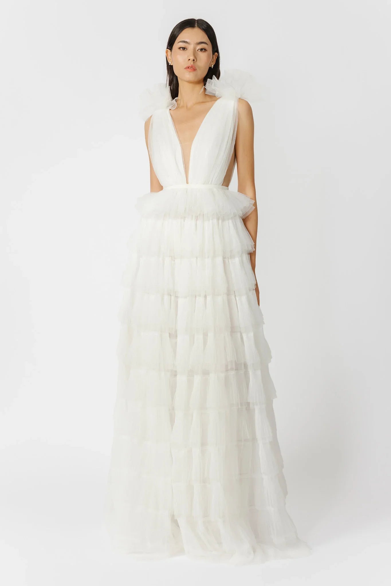 Sabrina Ruffled Backless Tulle Gown – SAU LEE
