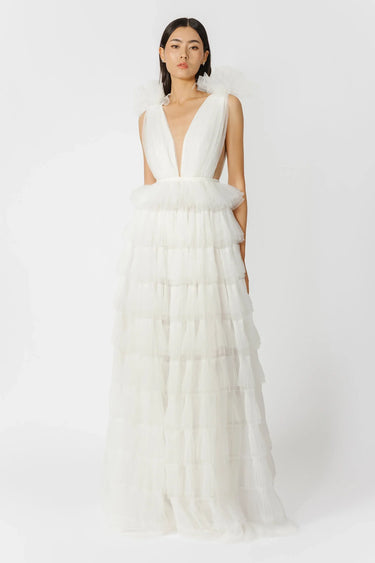 SAU LEE Sabrina Tulle Gown - White / 00
