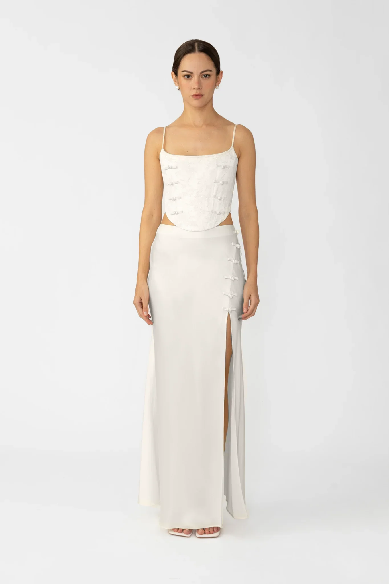 SAU LEE Pia Satin Skirt - Ivory / 00